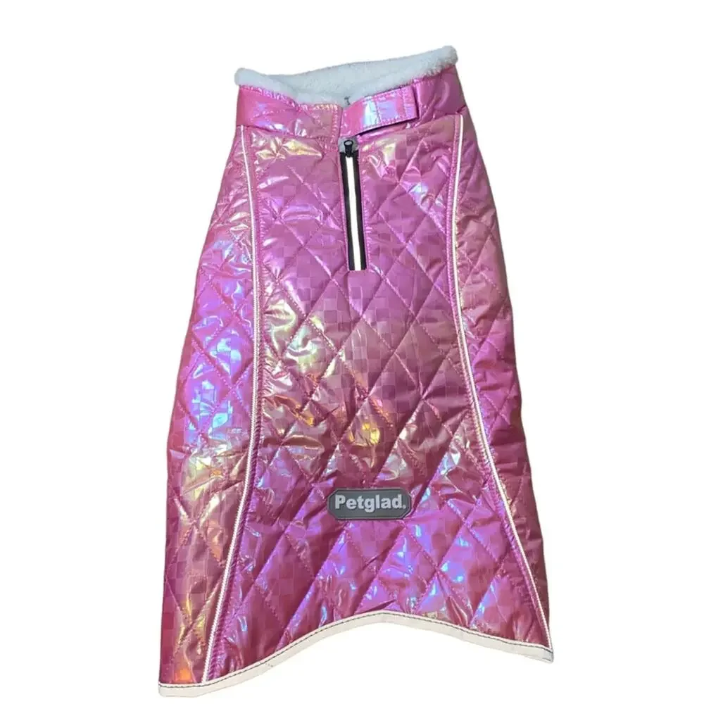 NWOT Petglad Iridescent Pink Quilted Dog Coat‎ Jacket Large Warm Winter Pet Vest